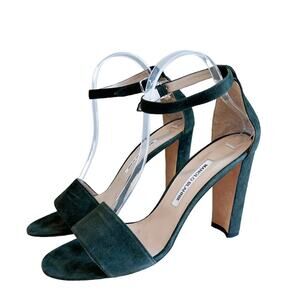 Manolo Blahnik Lauratopri Olive Green Suede Open Toe High Heel Sandal 40.5